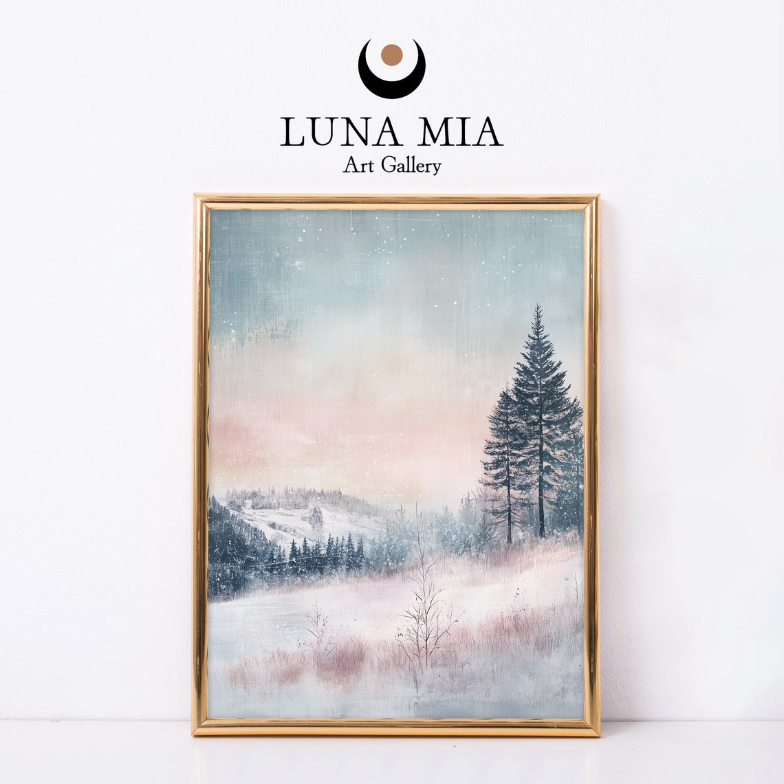 Pastel Snowy Winter Landscape With Pine Trees Watercolor Style Poster