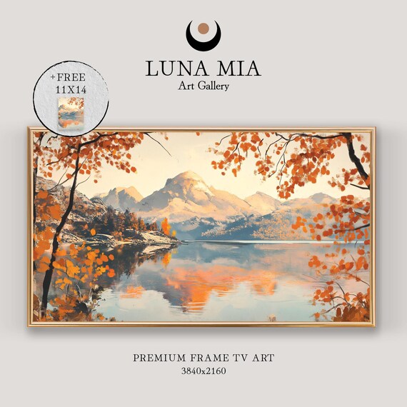 Autumn Mountain Lake With Fiery Orange Foliage Reflection Landscape Poster