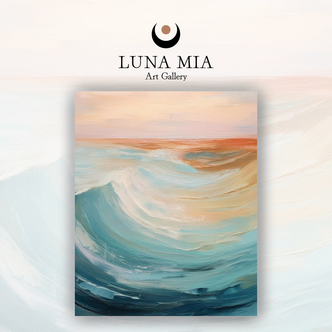 Soft Dreamy Pastel Teal Abstract Sunset Over Calm Sea Art Poster - Image 2