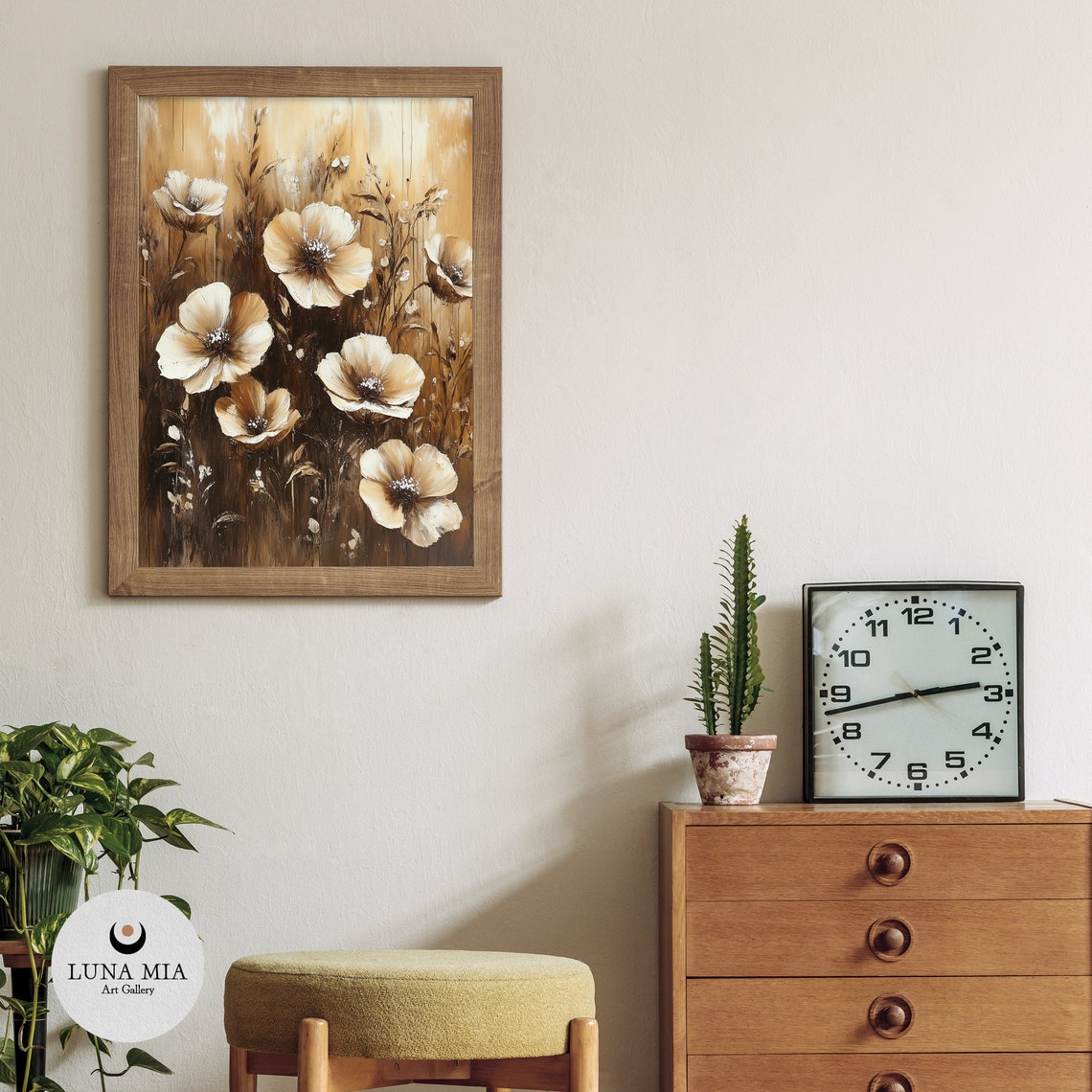 Soft Delicate White and Cream Flowers Sepia Floral Painting Poster - Image 3