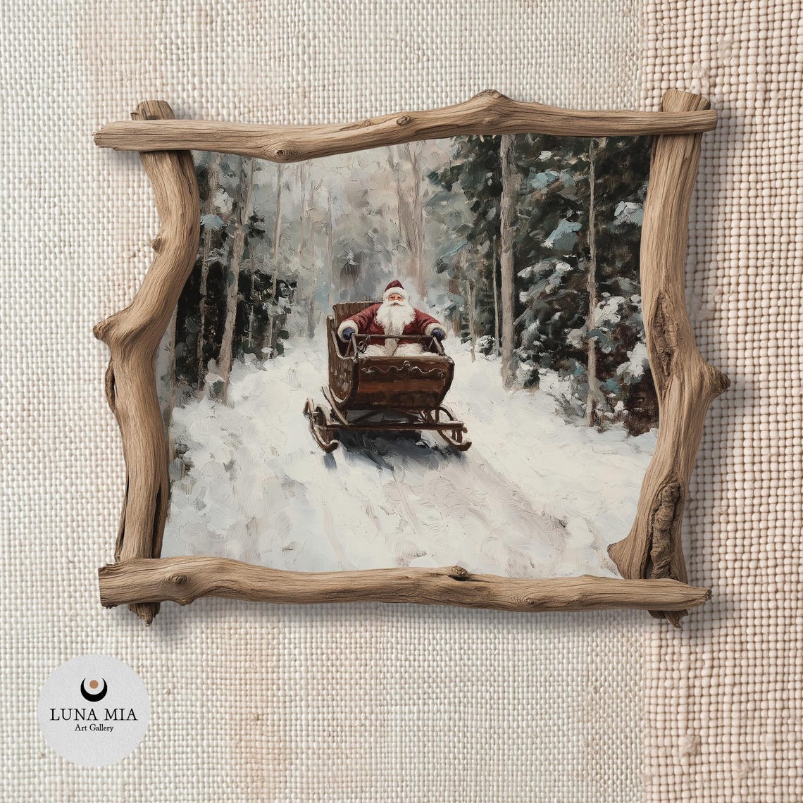 Santa Claus Riding Sleigh Through Snowy Forest Christmas Art Poster - Image 2