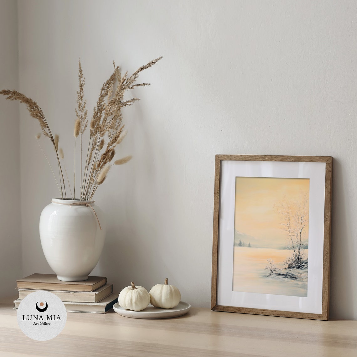 Winter Wonderland Lake With Bare Tree At Dawn Oil Painting Poster - Image 4