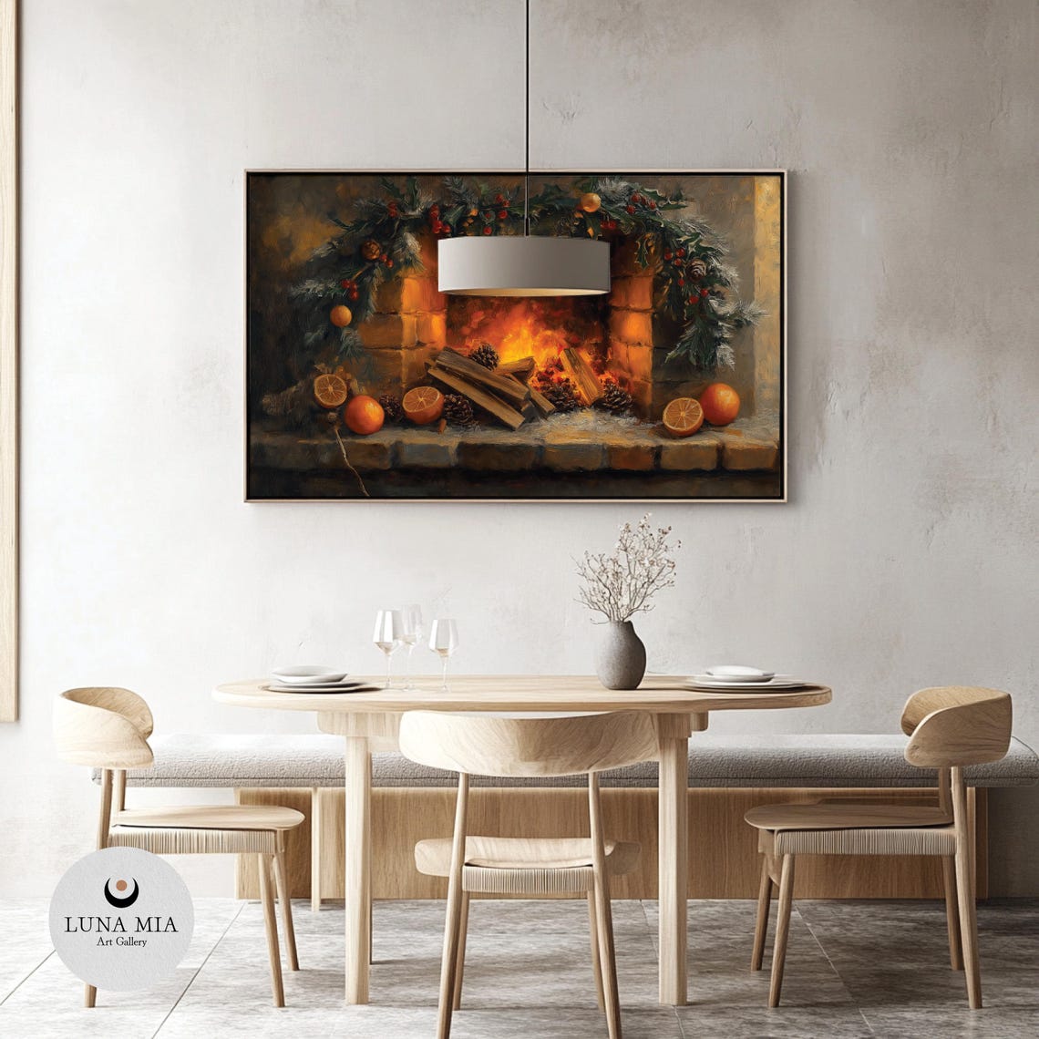 Christmas Fireplace Mantel with Garland and Oranges Holiday Poster - Image 3