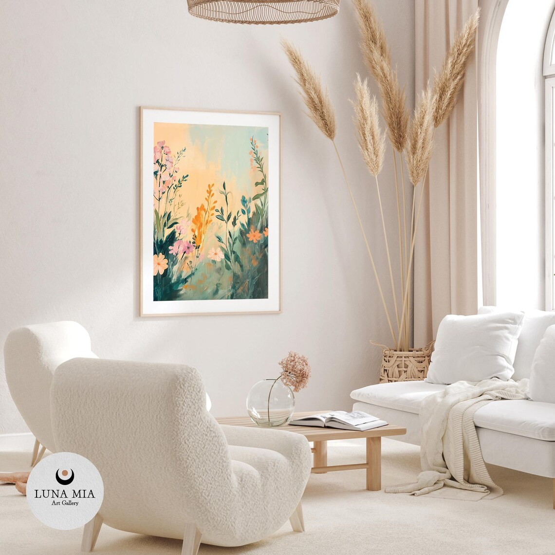 Colorful Blooming Wildflower Meadow Pastel Sunset Oil Painting Poster - Image 3