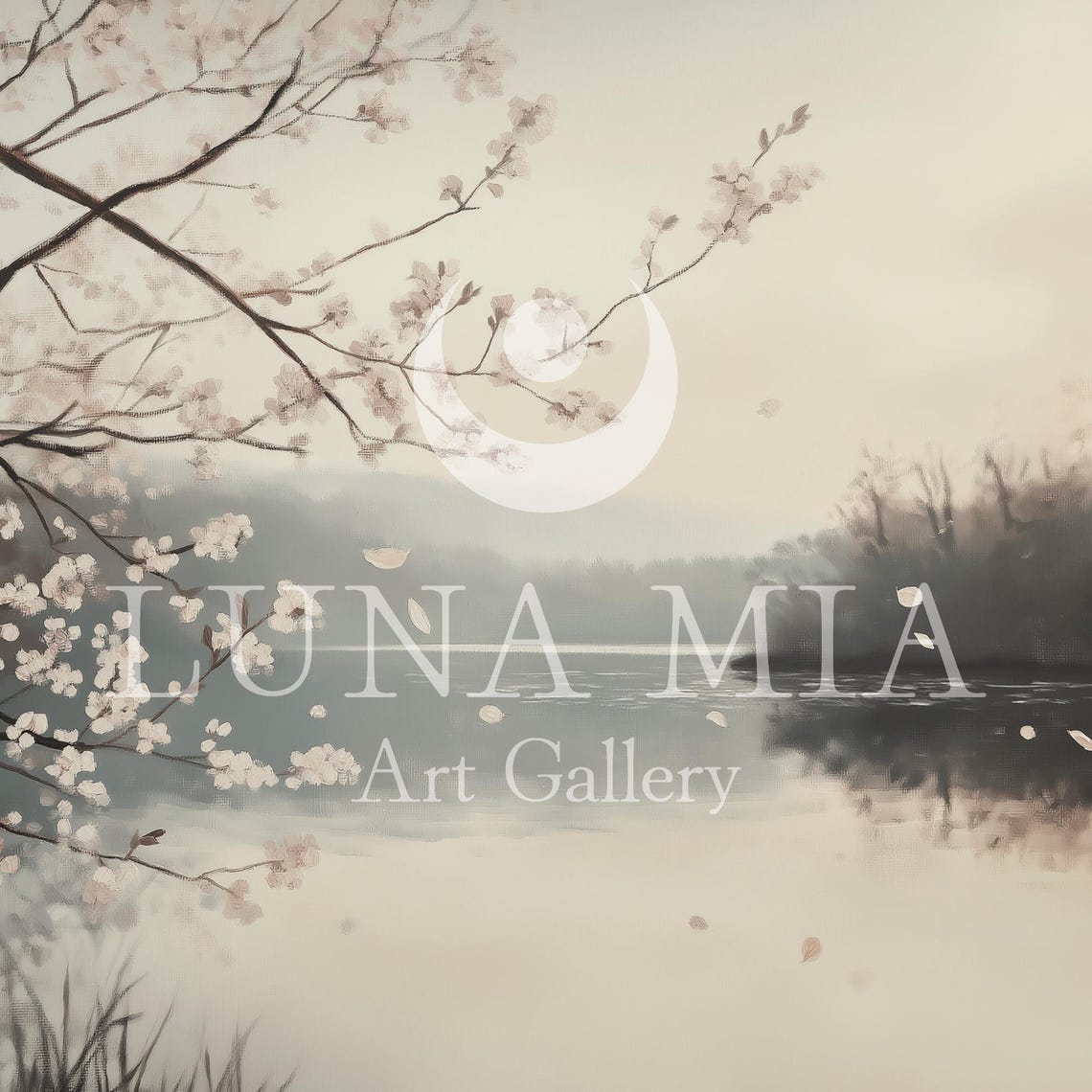 Cherry Blossom Branches Over A Misty Lake With Drifting Petals Poster - Image 5