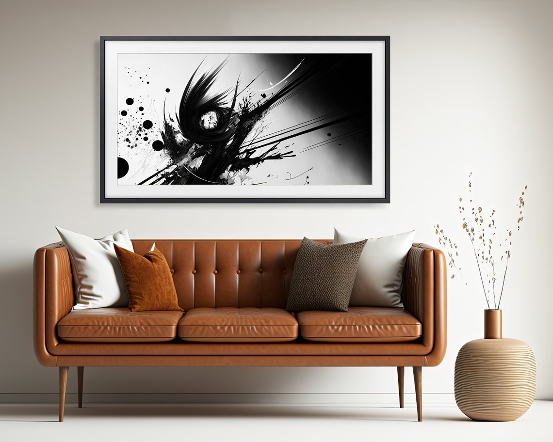 Black White Ink Swirl Splatter Abstract Frame TV Art Monochrome Poster - Image 3
