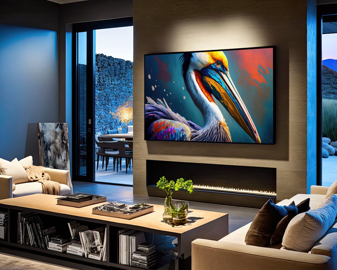 Colorful Pelican Art, Oil Painting Poster Print - Image 2
