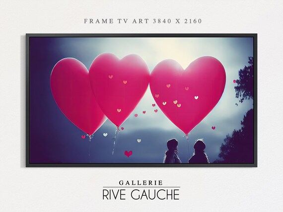 Romantic Heart Balloons Couple Silhouette Sunset Love Wall Art Poster