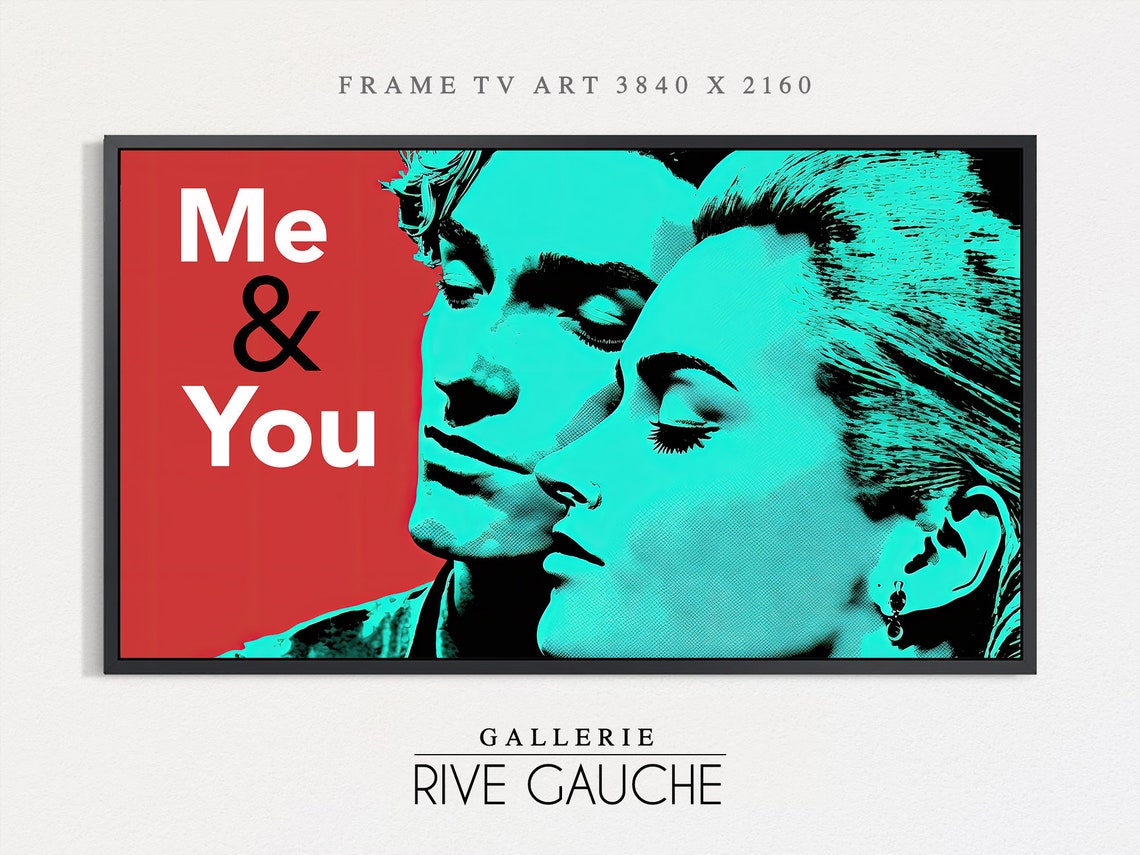 Retro Pop Art Loving Couple Me And You Red Teal Bold Wall Art Poster