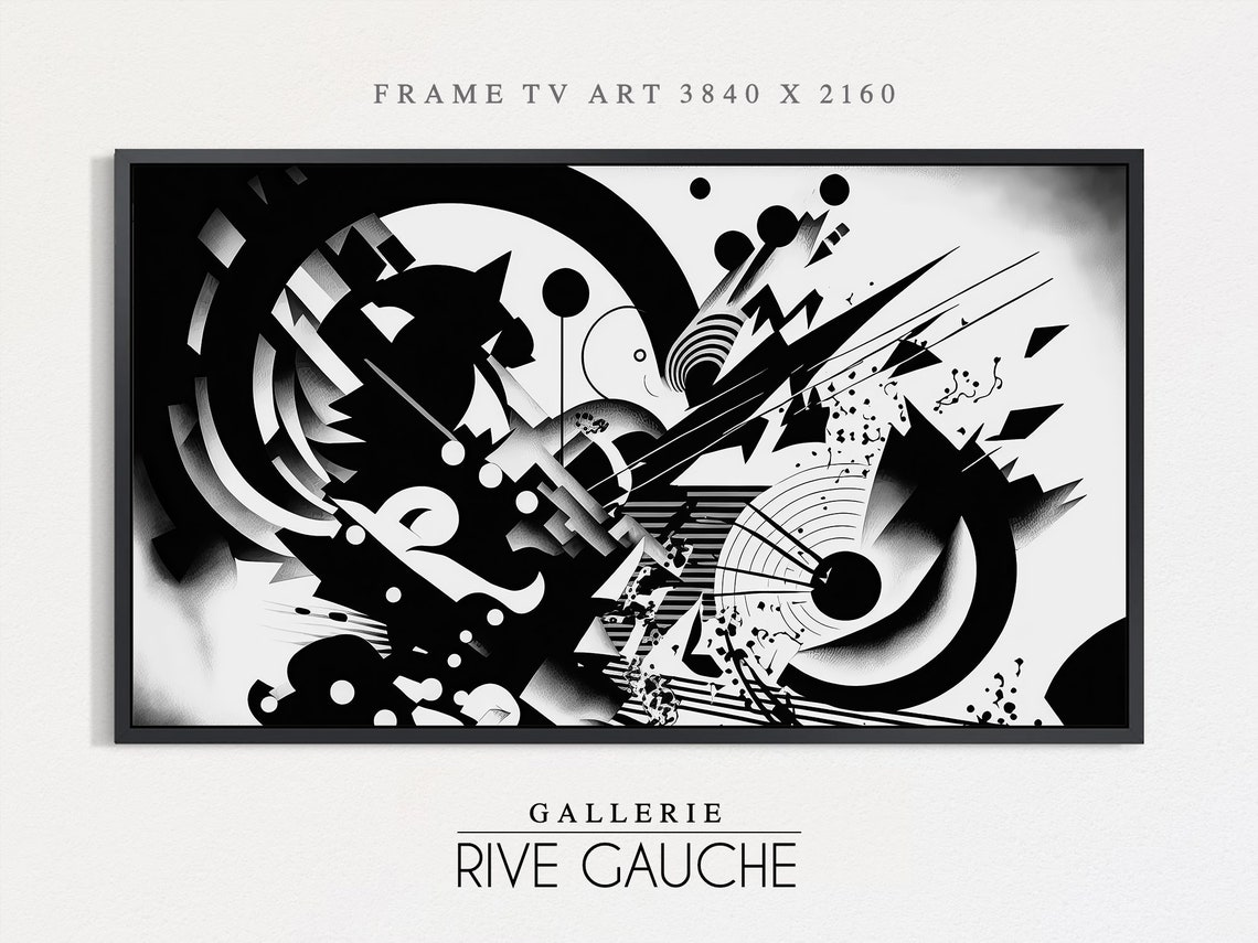 Black White Dynamic Circles Abstract Energy Frame TV Art Modern Poster