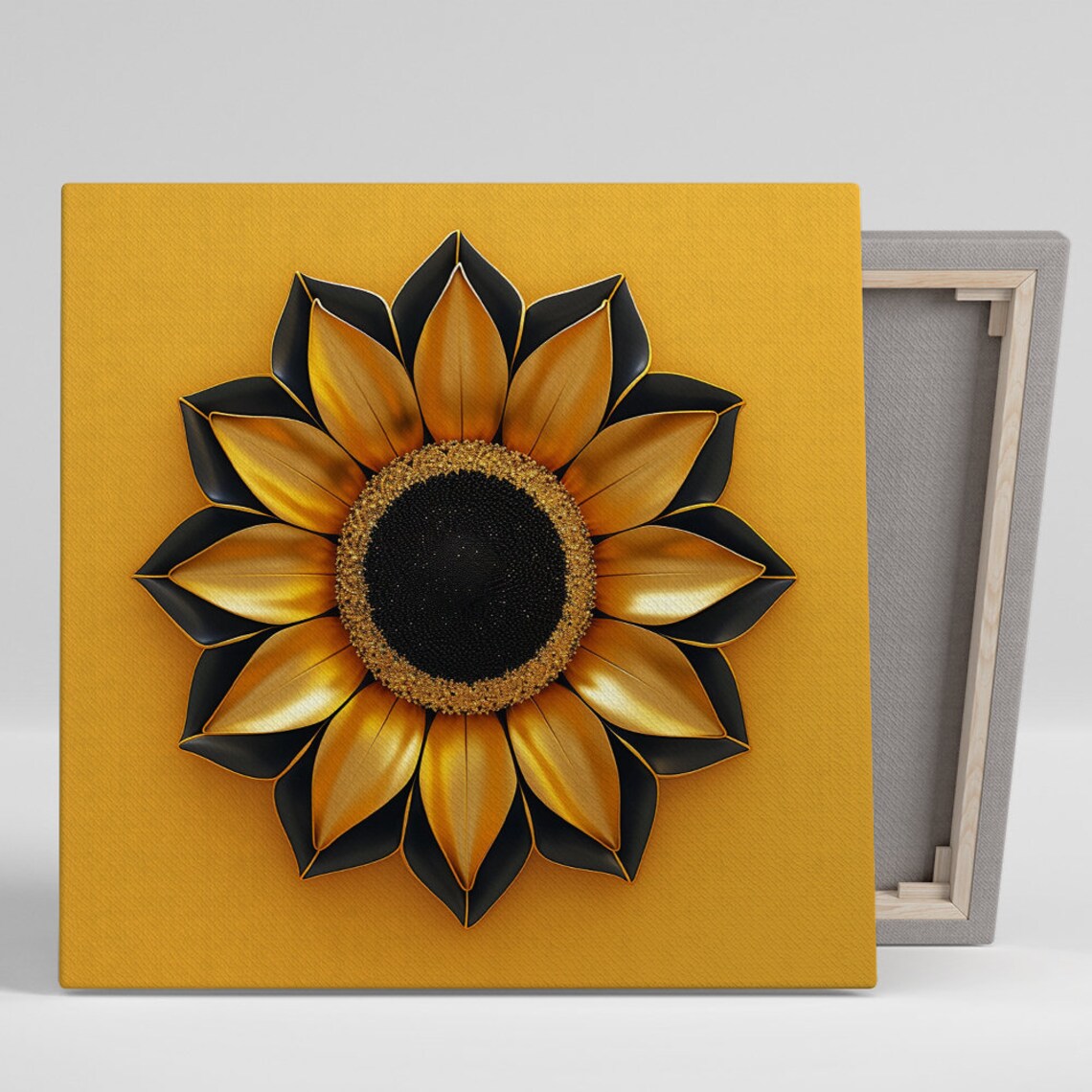 Shimmering Metallic Gold Black Sunflower Glam Luxury Bloom Art Print