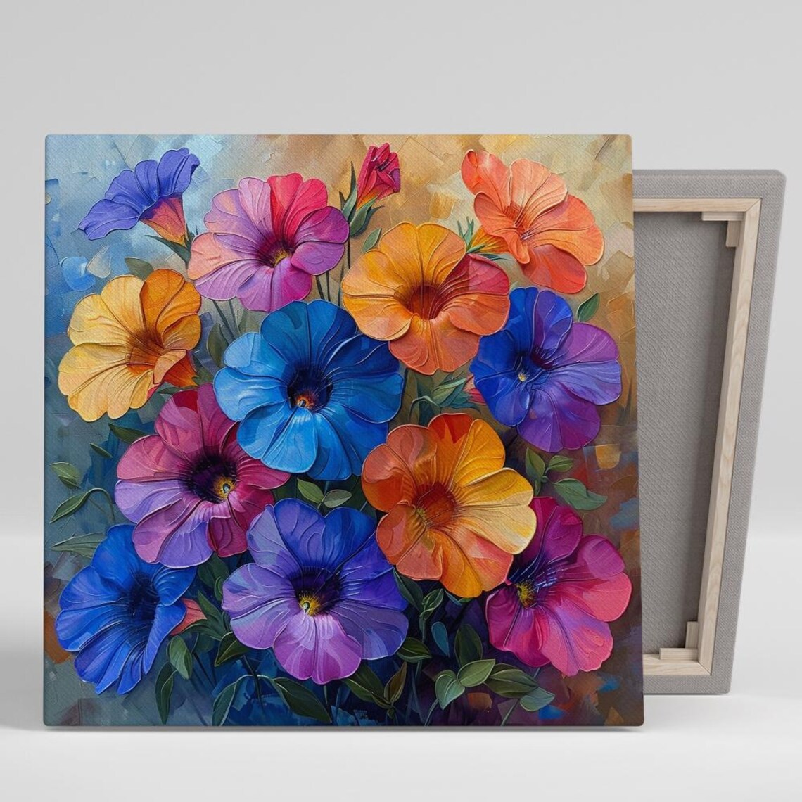 Vibrant Petunia Burst Multicolor Impasto Oil Painting Poster