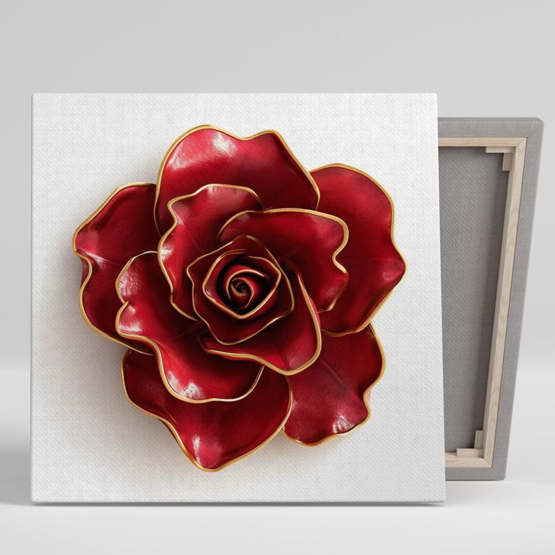 Red Rose with Gold Edges on White Bold Glamorous Floral Wall Art