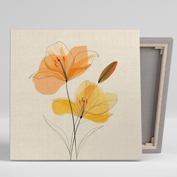 Lily Wall Art Or Poster Contemporary Minimalist Decor Living Room Bedroom Office Dining Room Wall Art Orange Yellow Beige White