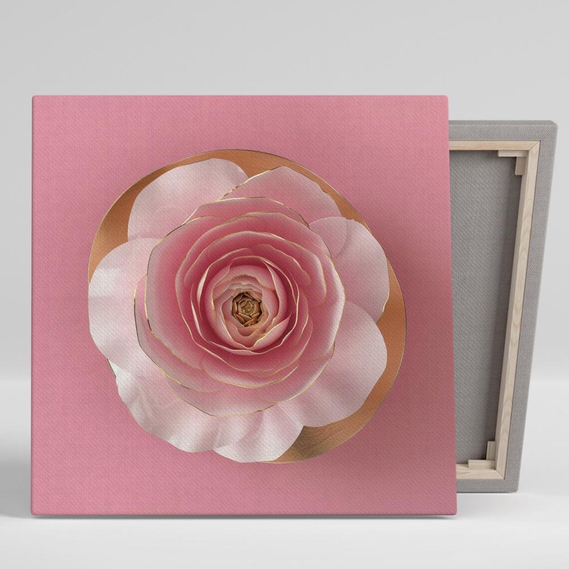 Pink Rose Gold Trimmed Spiral Petals Romantic Blush Floral Poster