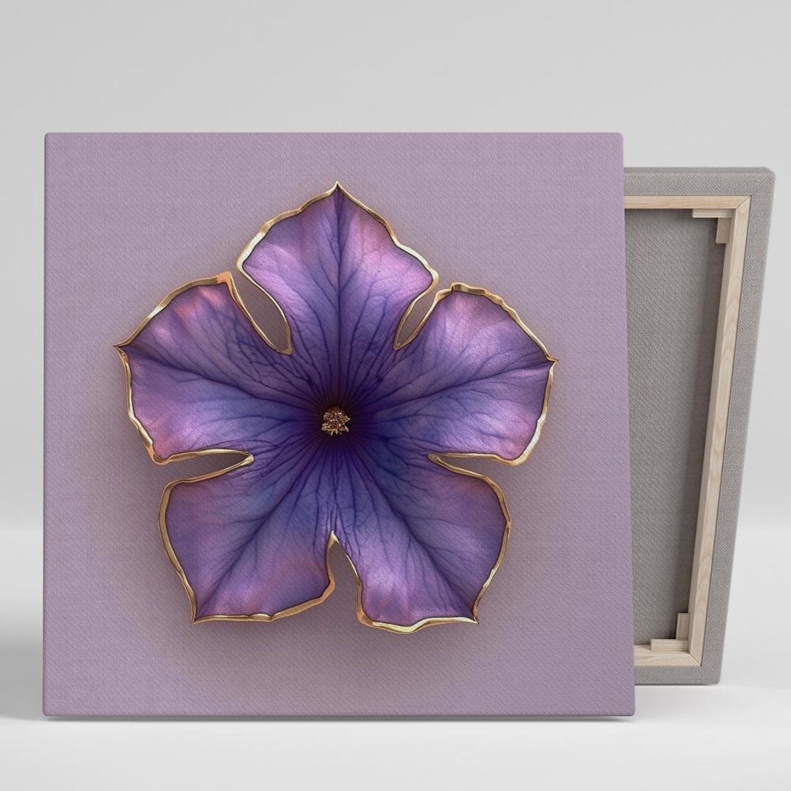 Purple Hibiscus With Gold Veined Petals On Lavender Floral Poster