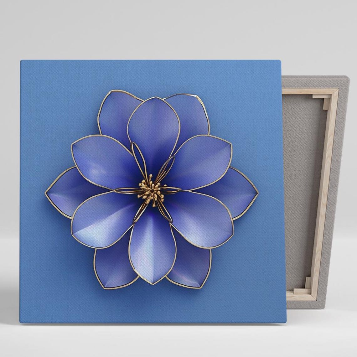 Cobalt Blue Clematis Gold Edge Sculptural 3D Floral Art Wall Poster