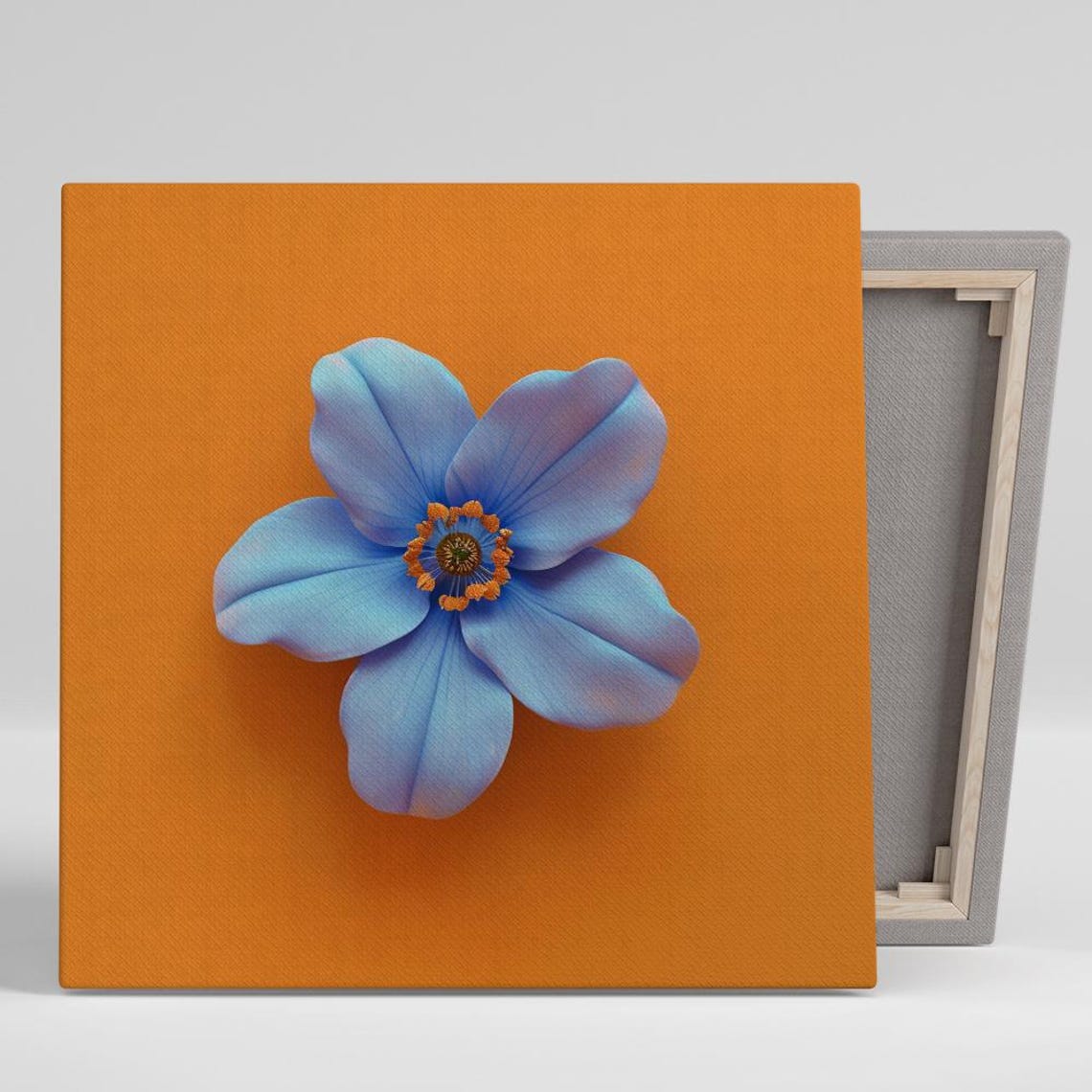 Blue Anemone Orange Stamen Bold Contrast Minimalist Floral Poster