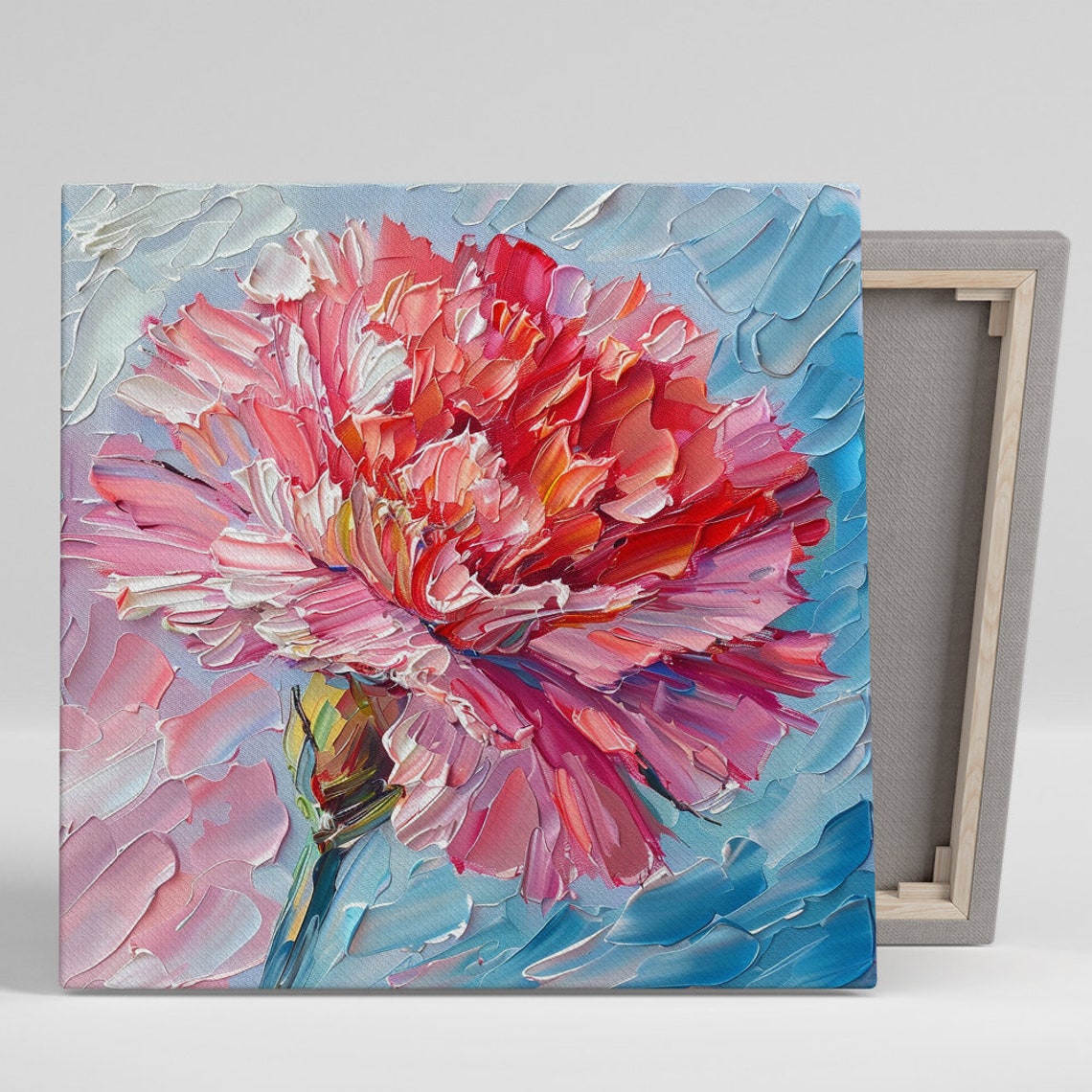 Lush Pink Red Peony Bloom Close Up Vivid Impasto Floral Wall Art
