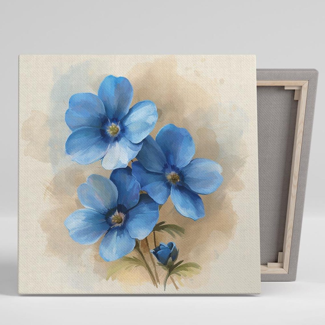 Blue Anemone Trio Watercolor Cream Background Fresh Floral Art Poster