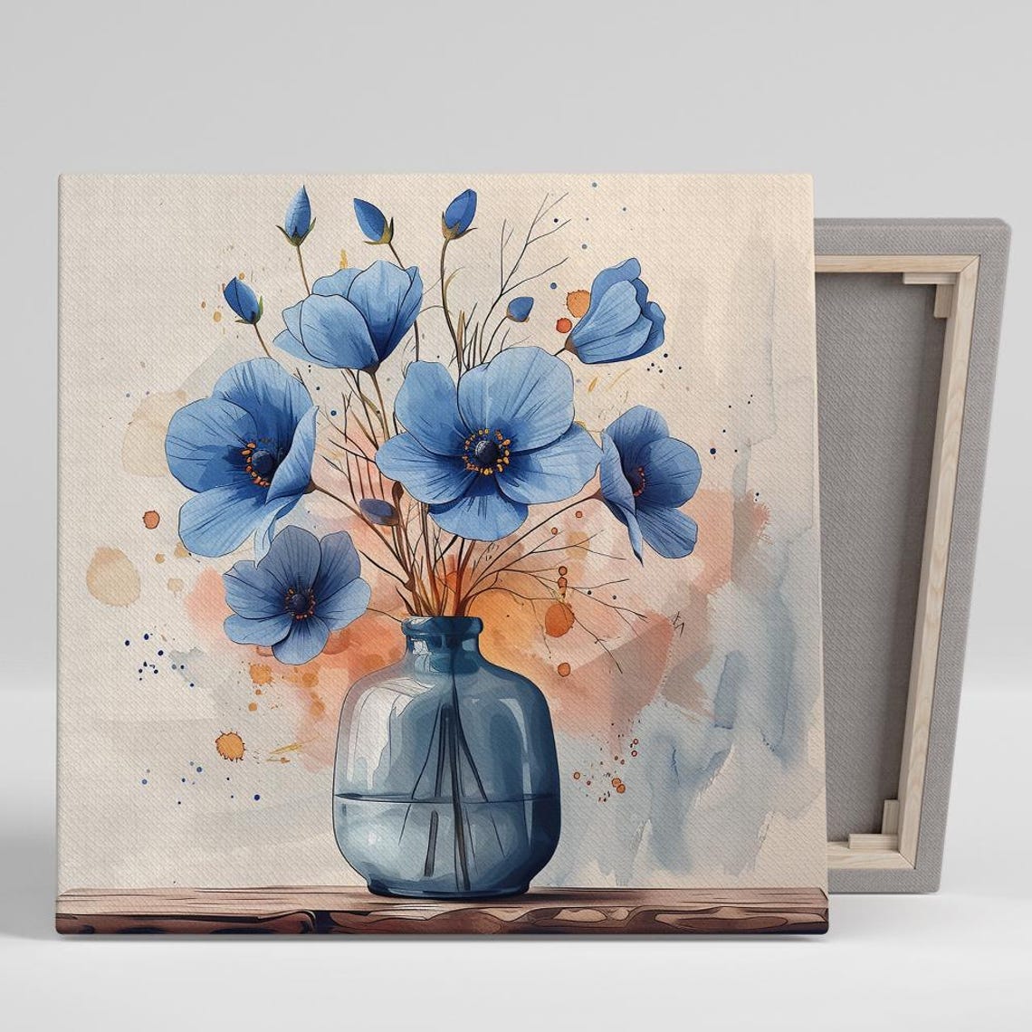Blue Anemones Watercolor Glass Vase Delicate Floral Wall Art Poster