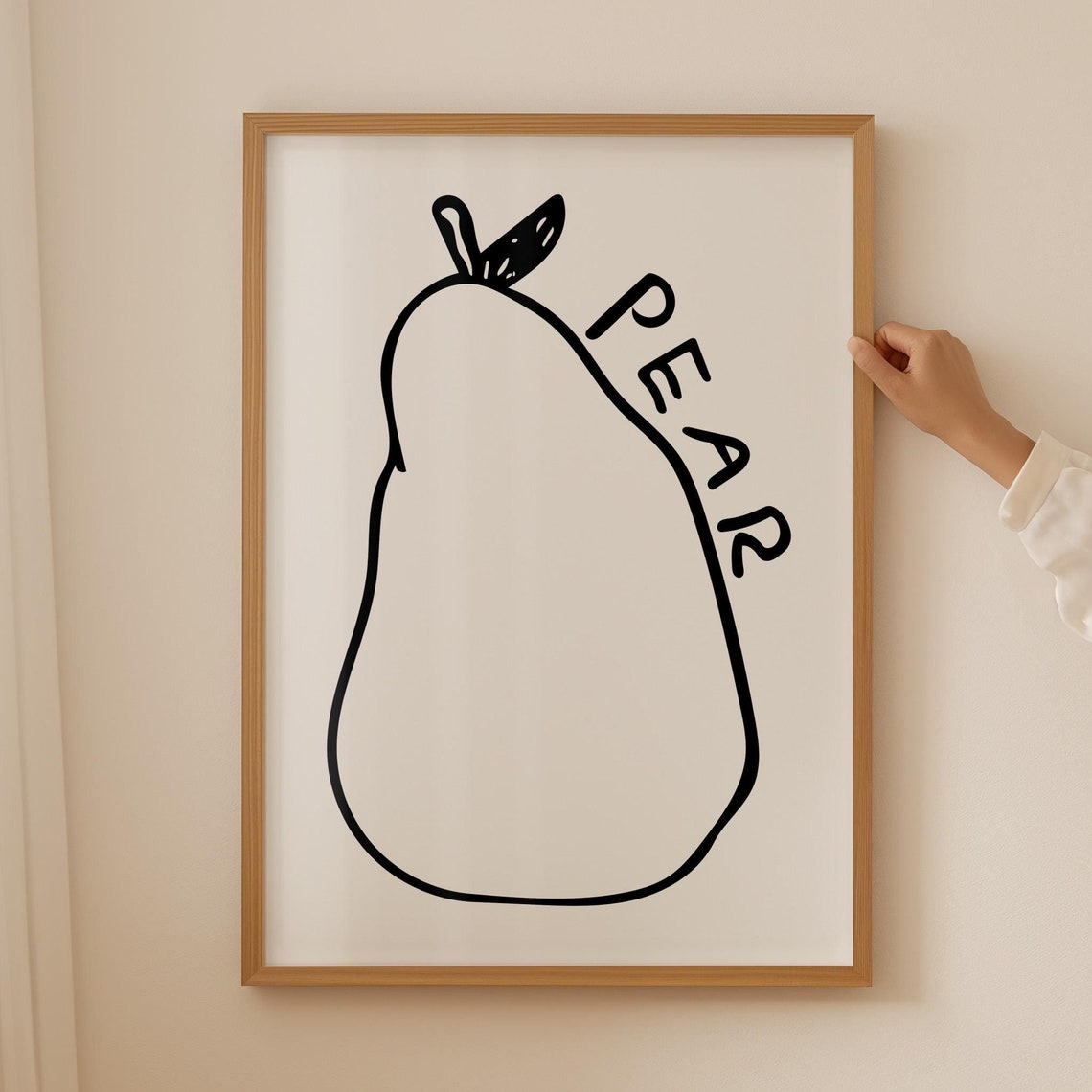 Pear Minimalist Black Line Art Fruit Kitchen Wall Decor Poster
