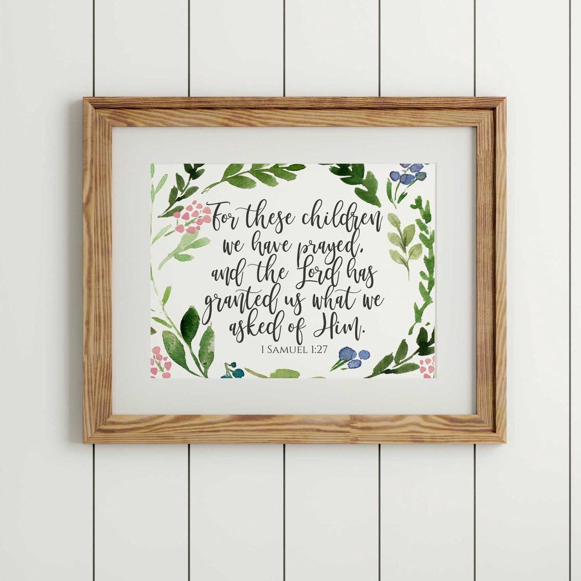 1 Samuel 1:27 Floral Watercolor Scripture Baby Nursery Gift Poster