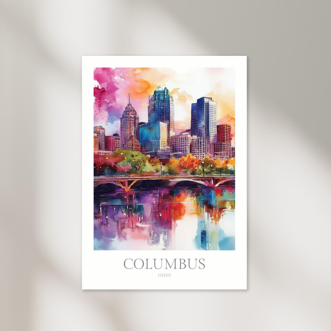 Columbus Ohio Watercolor Travel Poster Art Print