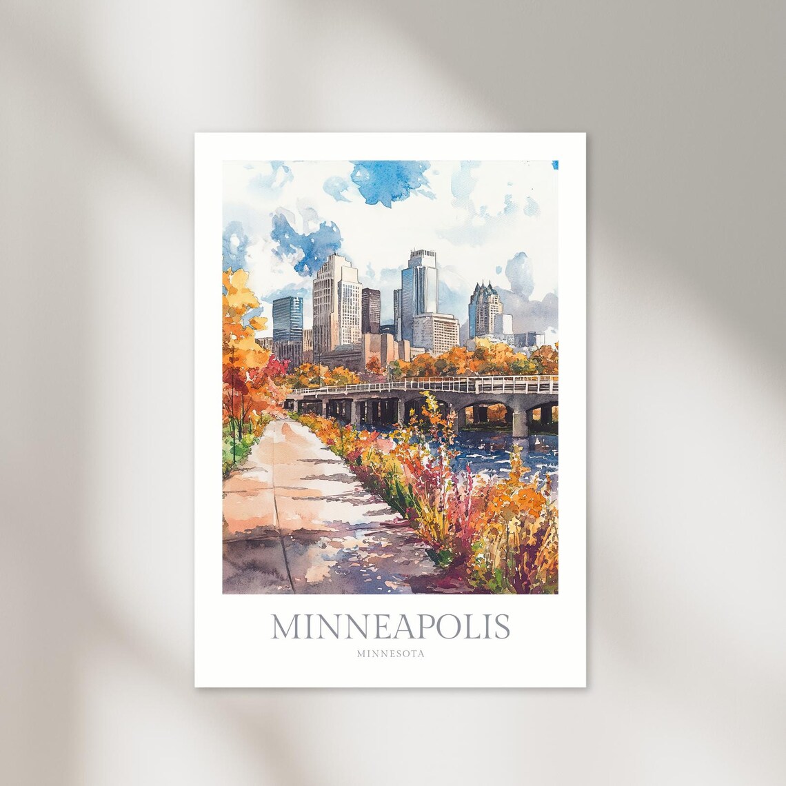 Minneapolis Minnesota Watercolor Travel Poster