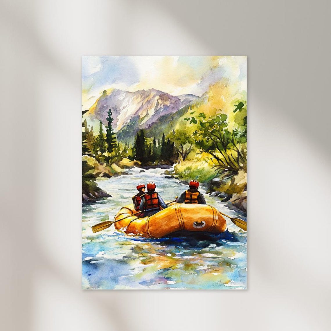 Whitewater Rafting Adventure Mountain River Watercolor Poster