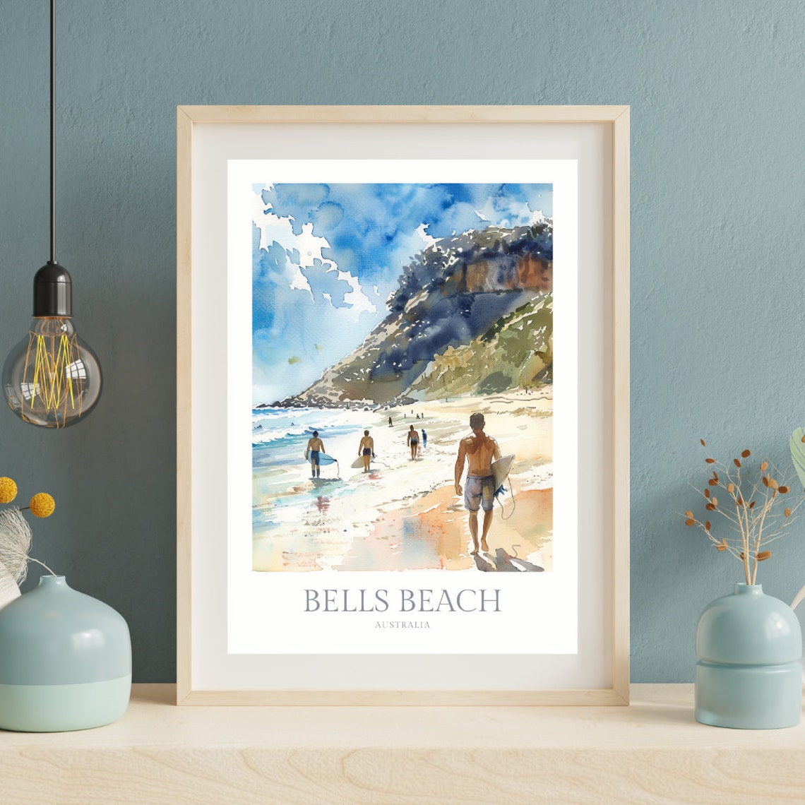 Bells Beach Australia Surf Watercolor Cliffside Coastal Travel Poster - Image 2