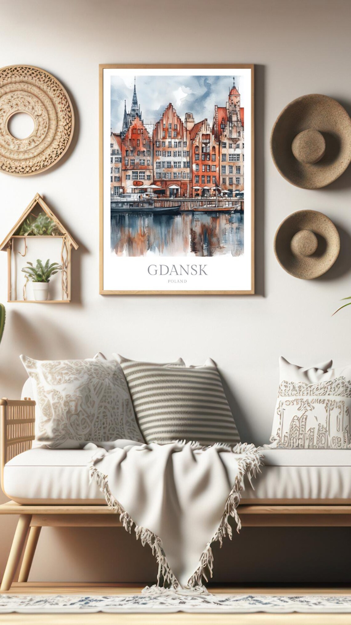 Gdansk Poland Waterfront Red Brick Houses Watercolor Travel Poster - Image 2