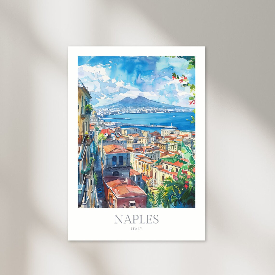 Naples Italy Bay Vesuvius City Panorama Travel Watercolor Poster