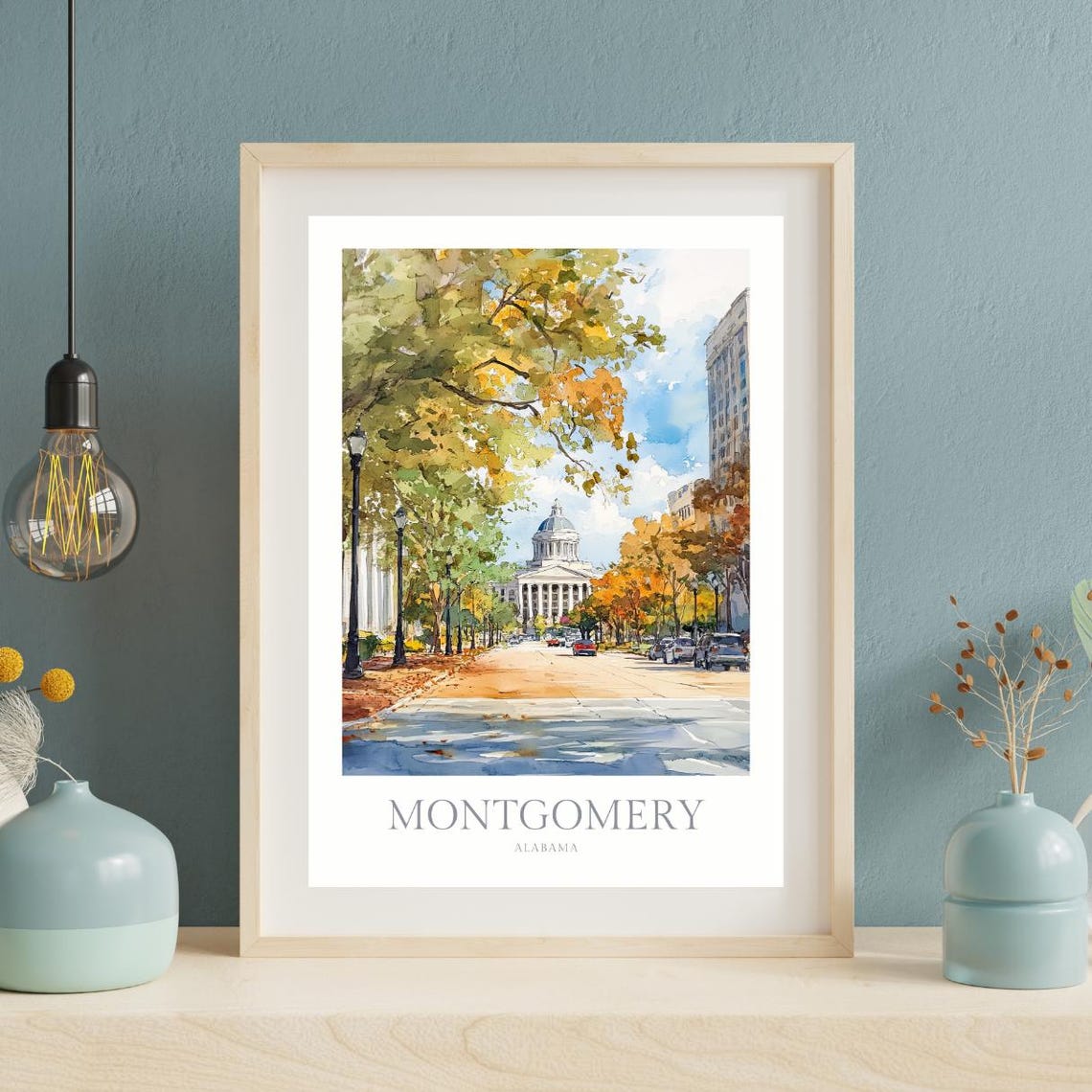 Montgomery Alabama Watercolor State Capitol Cityscape Travel Poster - Image 2