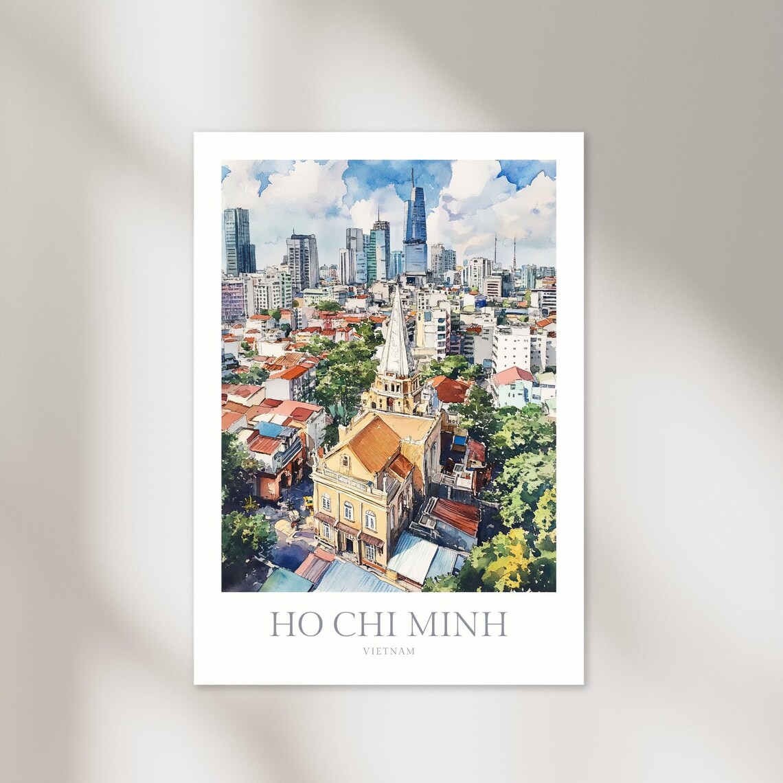 Ho Chi Minh City Skyline Watercolor Vietnam Travel Art Poster