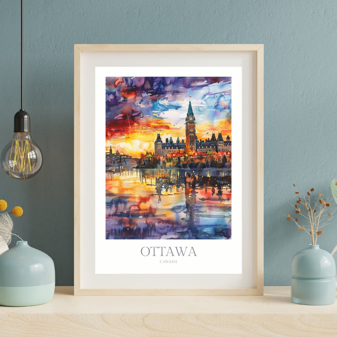Ottawa Canada Parliament Sunset Watercolor City Travel Poster - Image 2