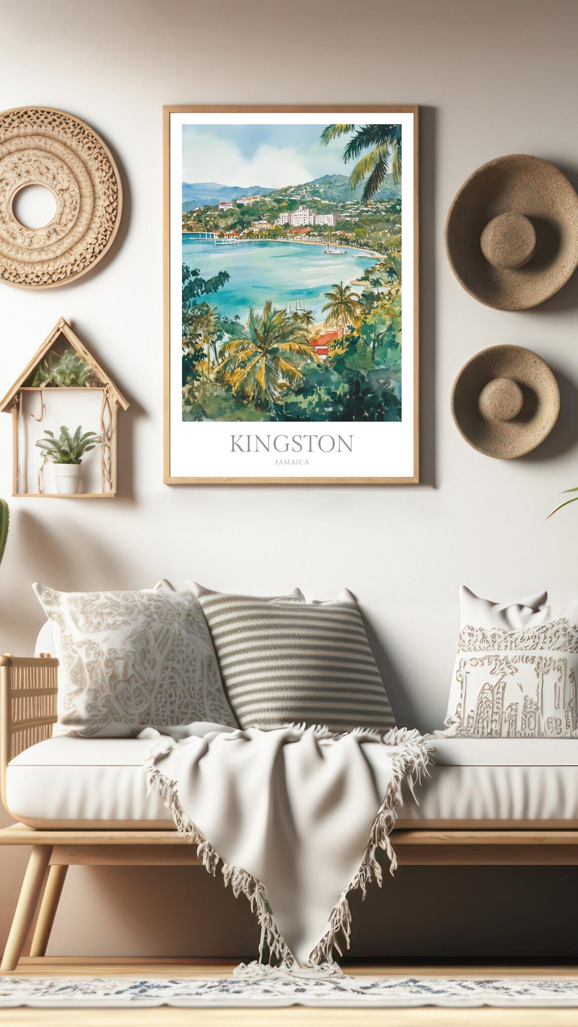 Kingston Jamaica Harbor Bay Watercolor Tropical Coast Travel Poster - Image 3