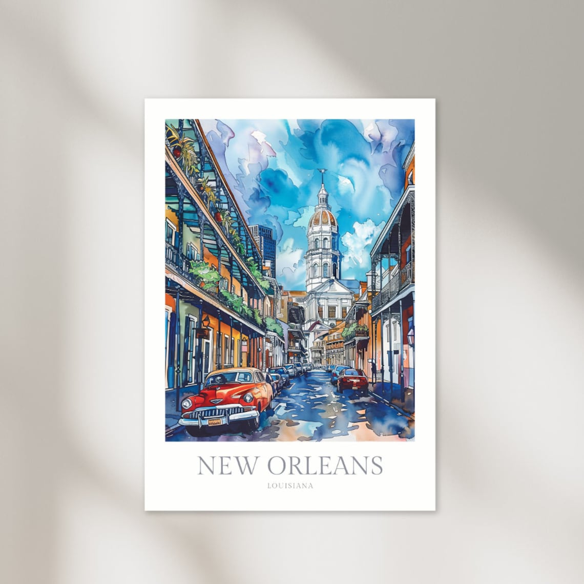 New Orleans Louisiana Watercolor French Quarter Street Poster