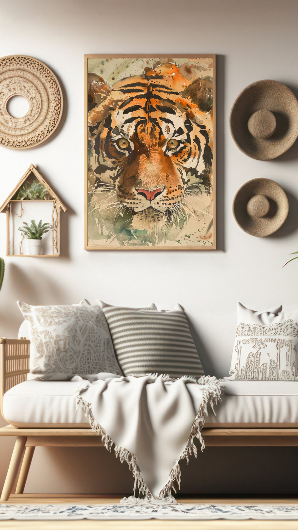 Tiger Face Close Up Intense Eyes Watercolor Portrait Art Print - Image 2