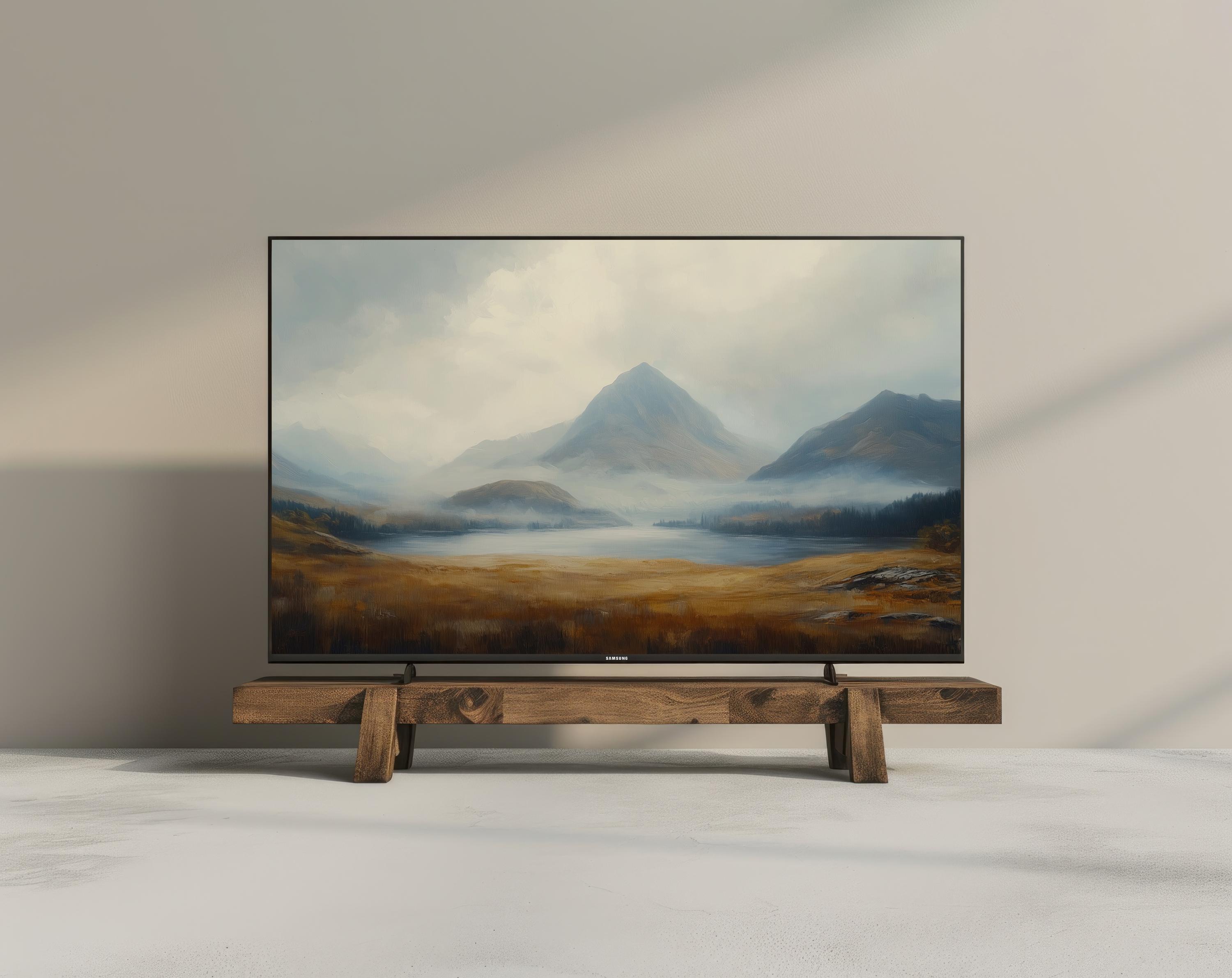 Misty Autumn Mountains Lake Vintage Rustic Landscape Oil Painting Poster - Image 3