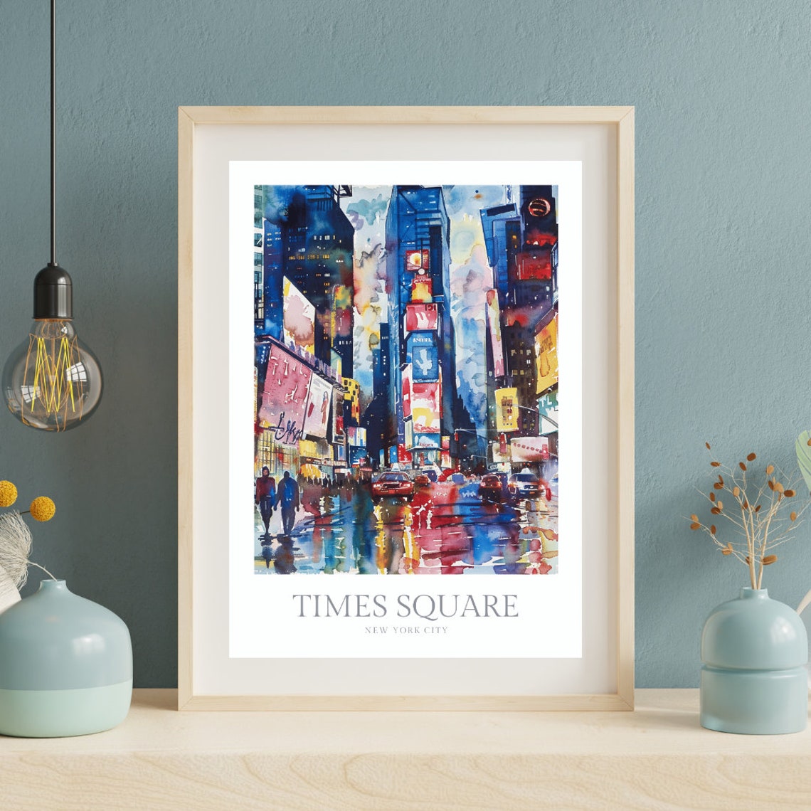 Times Square New York City Neon Night Watercolor Travel Poster - Image 2