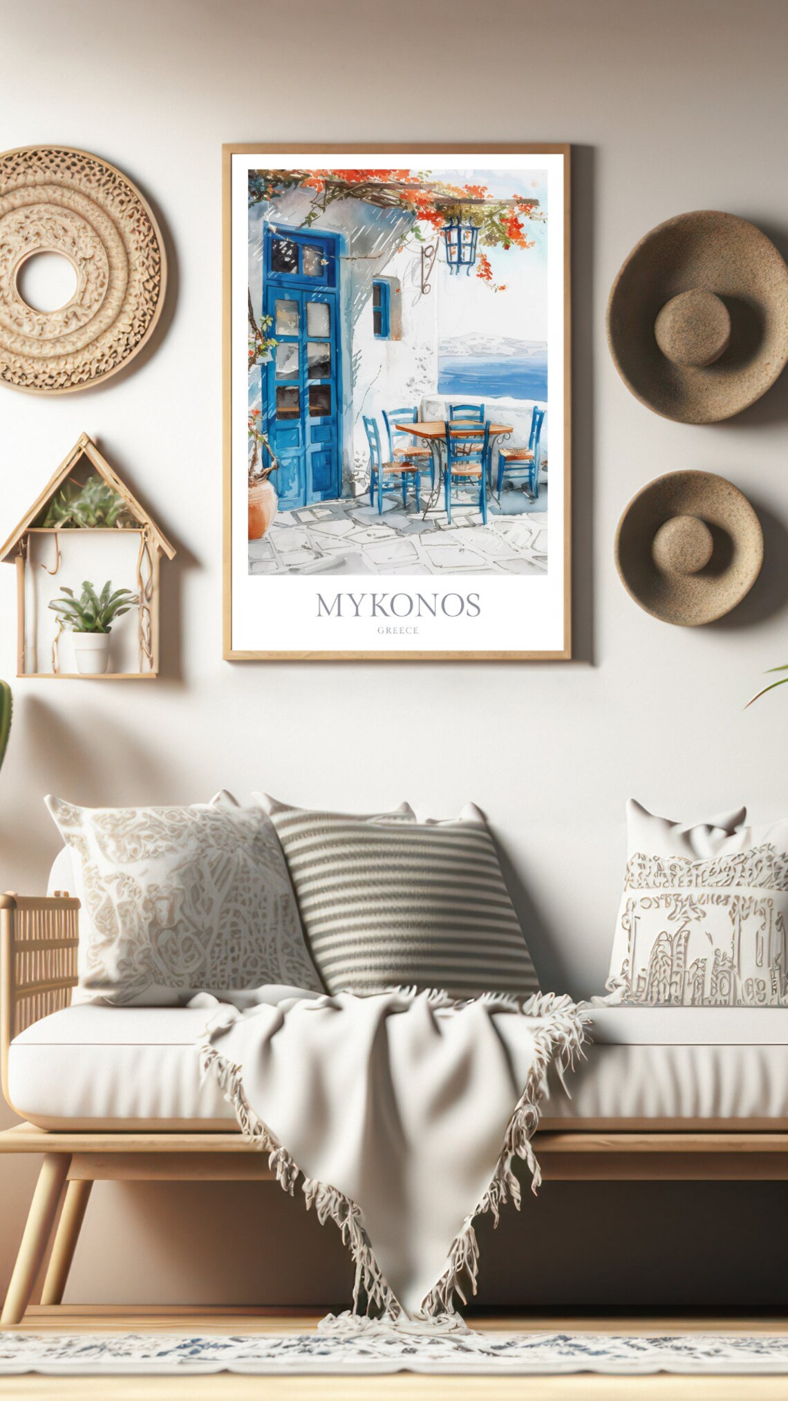 Mykonos Greece Watercolor Greek Island Taverna Travel Poster - Image 2