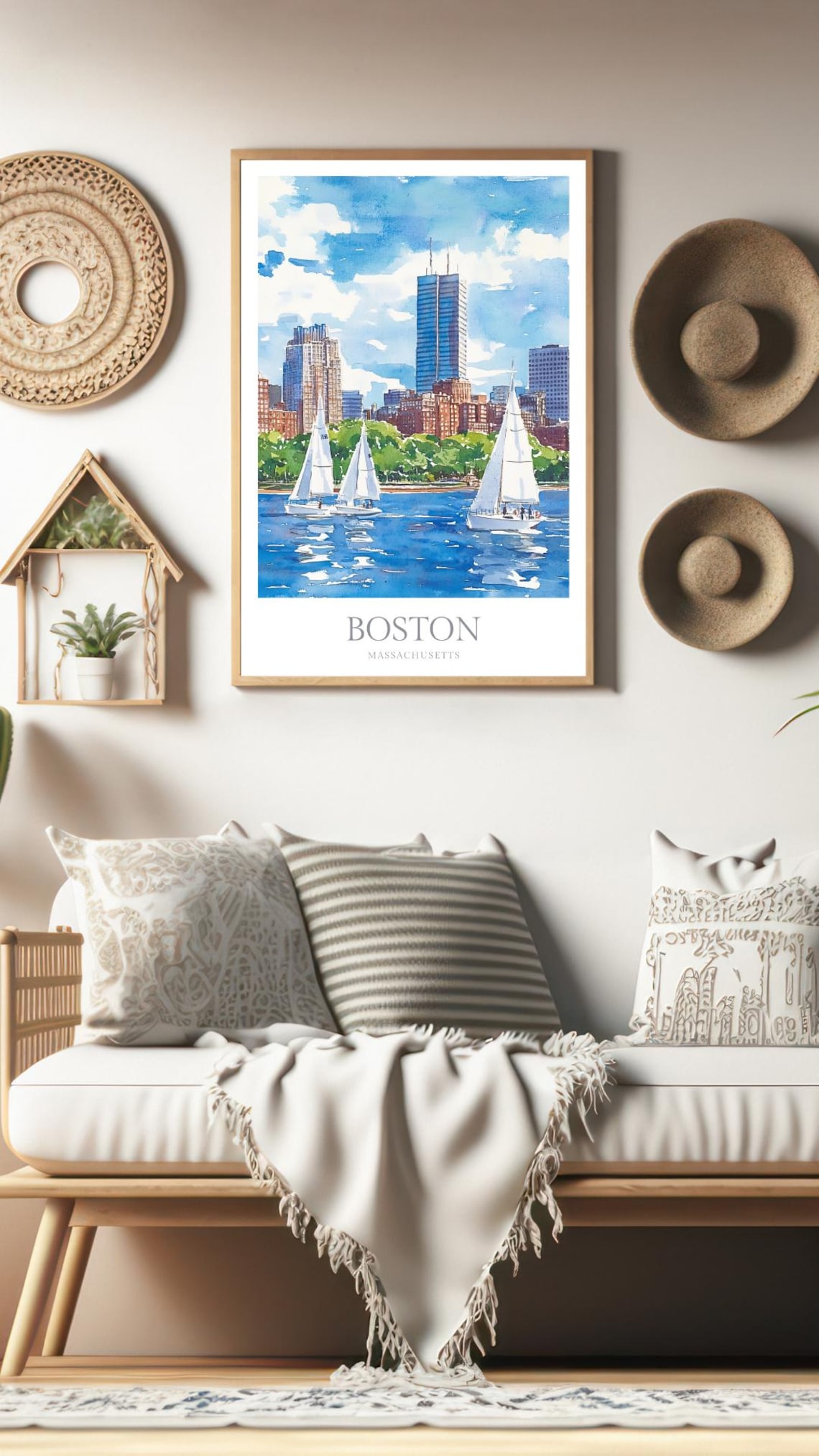 Boston Massachusetts Watercolor Travel Poster Art Print - Image 2