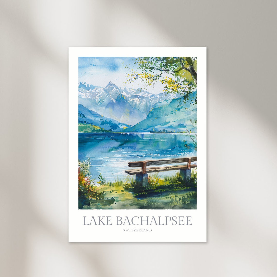 Lake Bachalpsee Switzerland Watercolor Mountain Lake Travel Poster