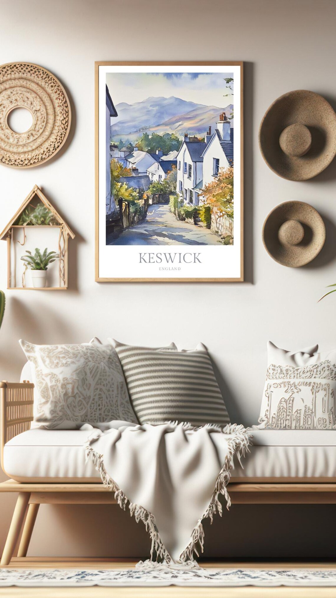 Keswick England Lake District Village Lane Watercolor Poster - Image 2
