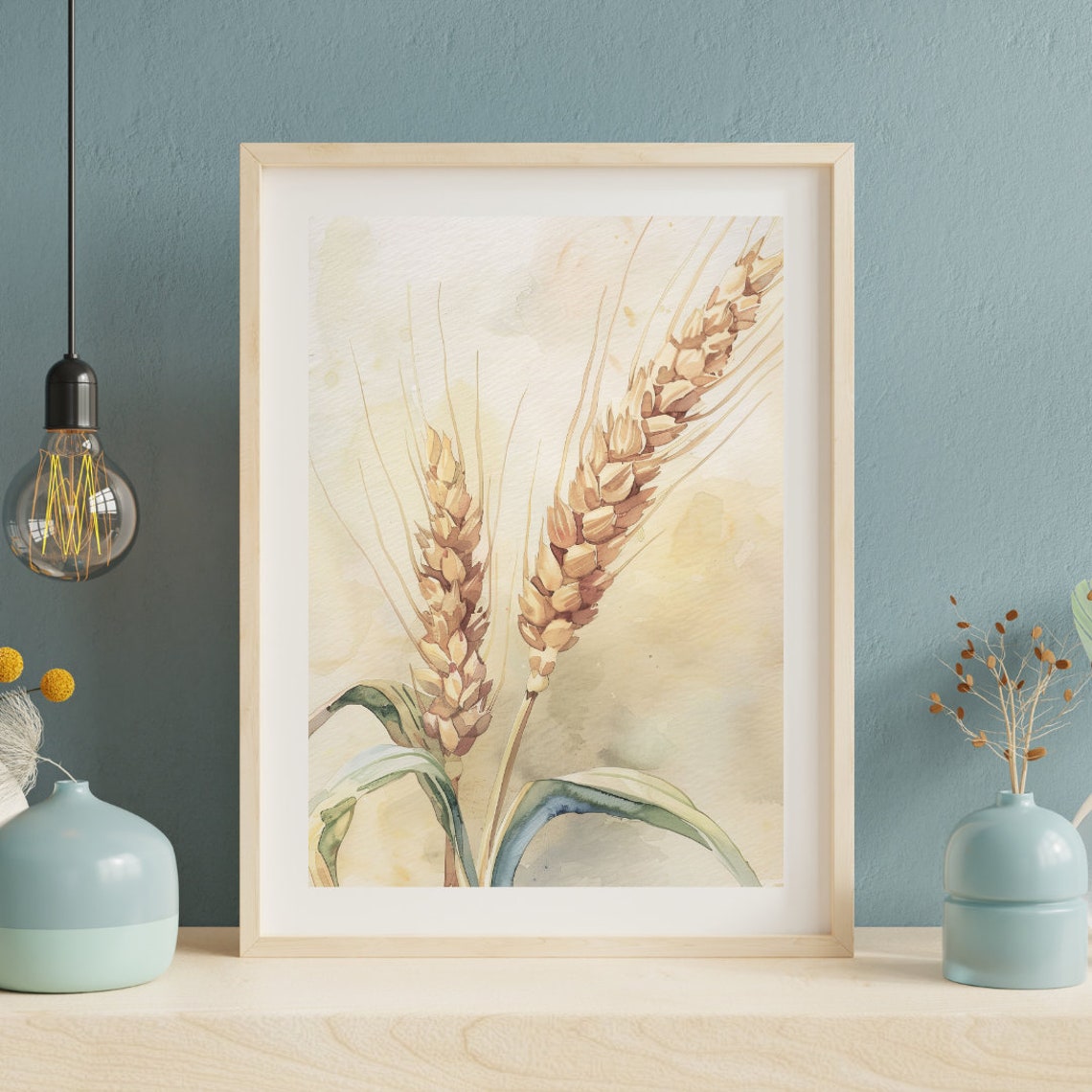 Golden Wheat Ears Close Up Botanical Watercolor Minimalist Art Poster - Image 2