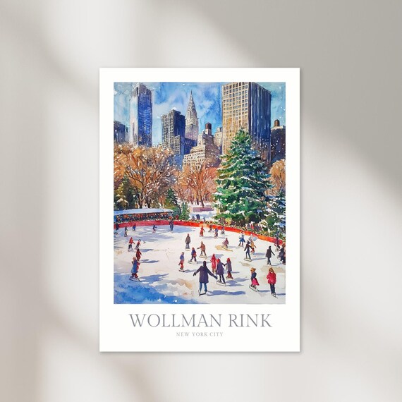 Wollman Rink New York City Ice Skating Watercolor Winter Poster