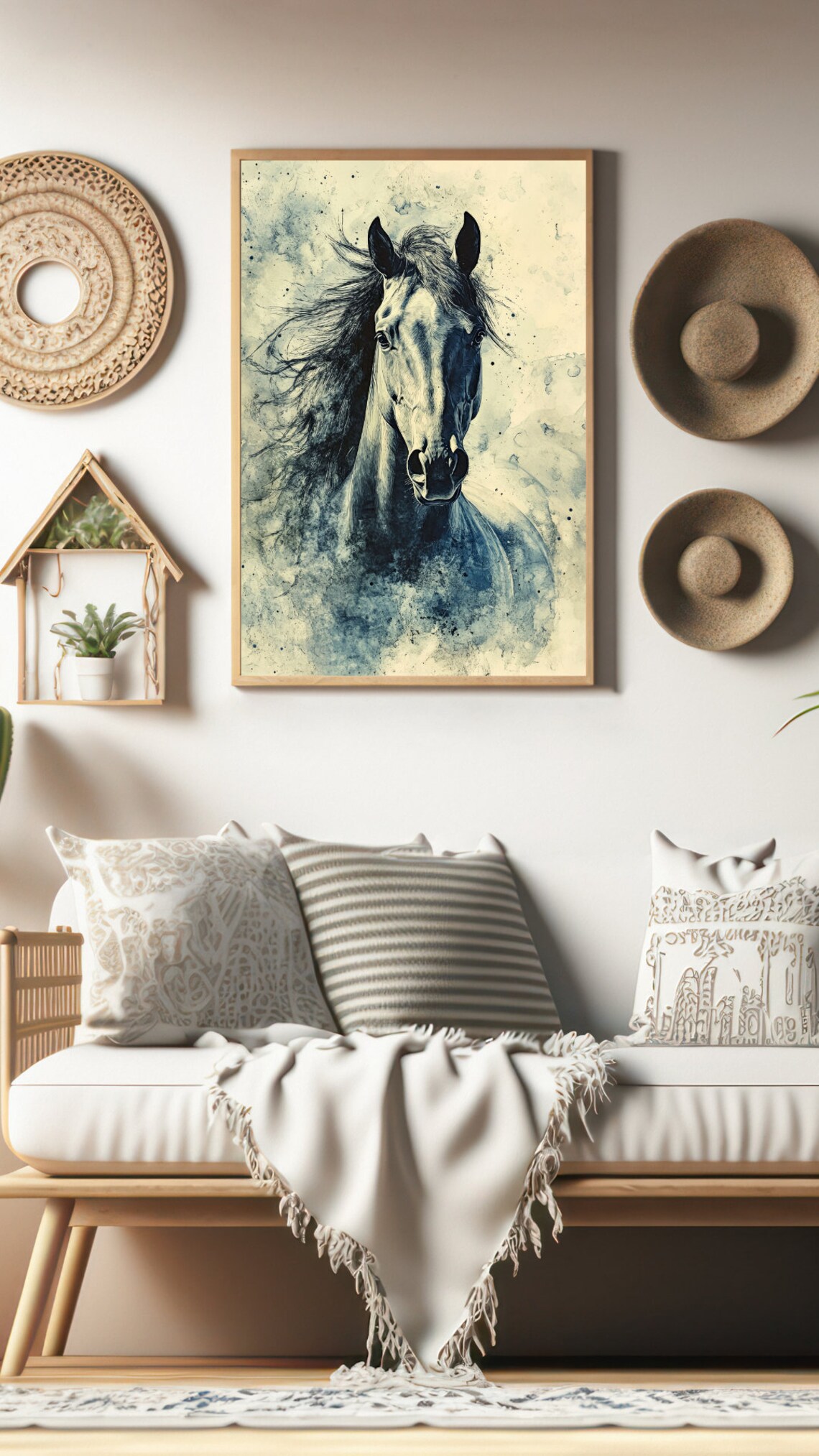 Black Ink Horse Portrait Dramatic Equine Watercolor Art Poster - Image 2