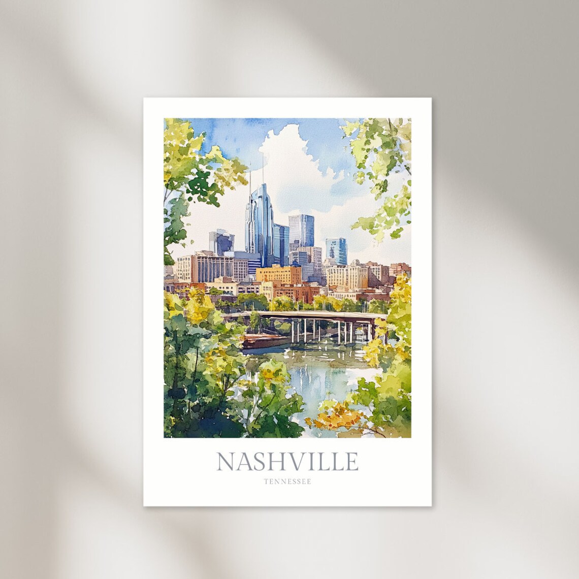 Nashville Tennessee Watercolor Art Print, Travel Poster