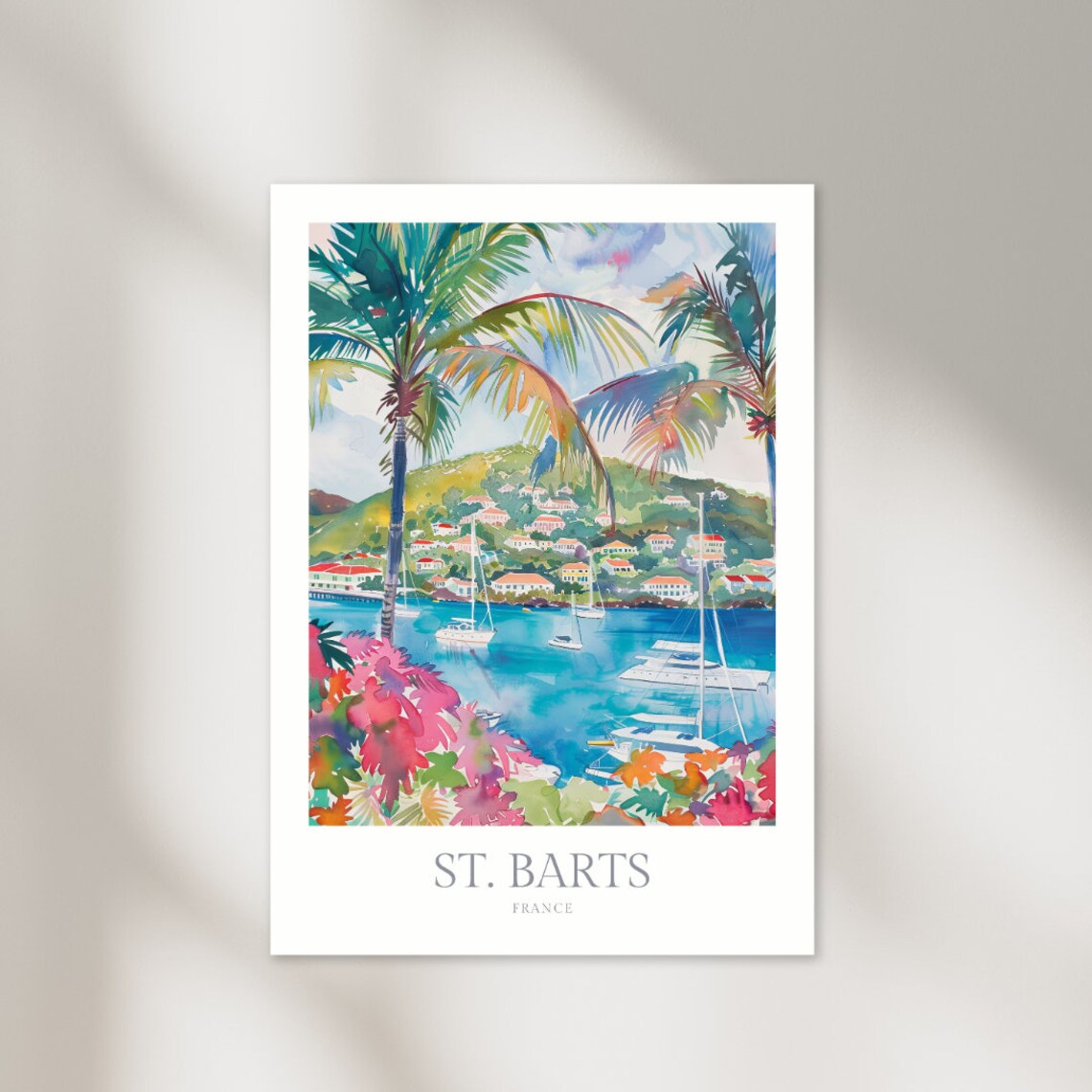 St Barts France Watercolor Travel Poster, Saint Barthlemy